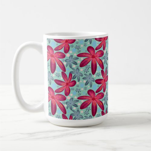 Pink and Blue Floral Seamless Pattern Coffee Mug