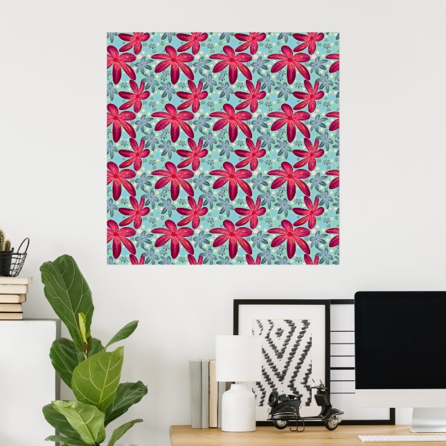 Pink and Blue Floral Seamless Pattern Poster (Home Office)