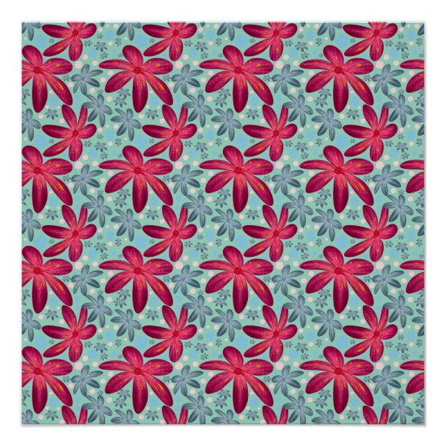 Pink and Blue Floral Seamless Pattern Poster (Front)