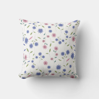Pink and Blue Floral Seamless Pattern Throw Pillow