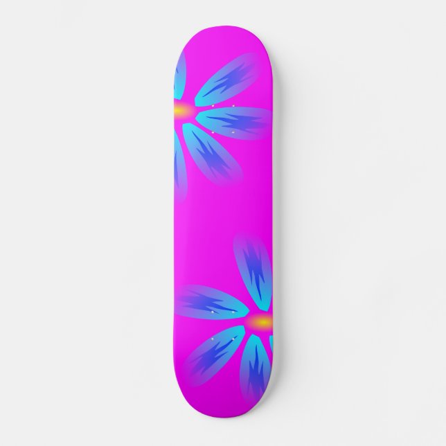 Pink and Blue Floral Skateboard Deck (Front)