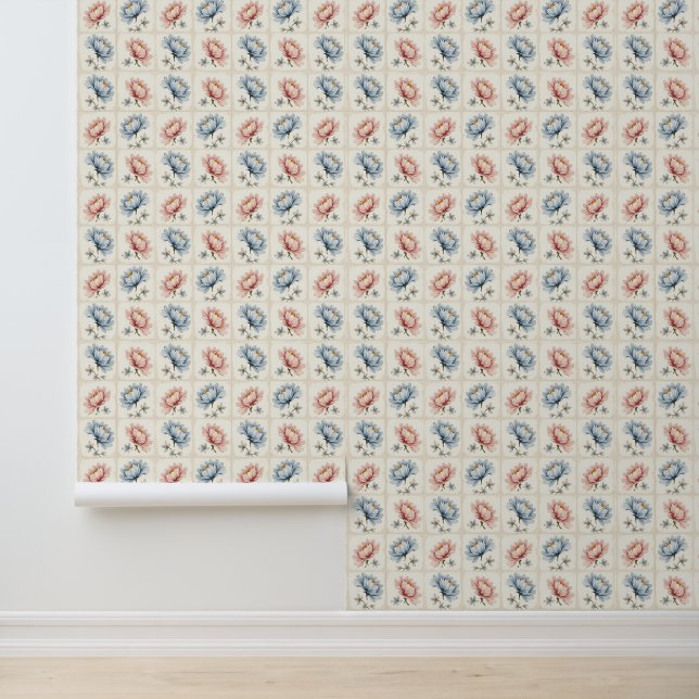 Pink and Blue Floral Squares Wallpaper (Application)