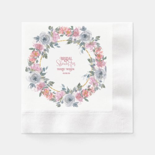 Pink and Blue Floral Watercolor Wreath Shower  Napkins