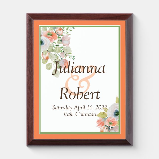 Pink and blue floral wedding memory Plaque (Vertical)