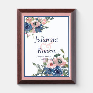 Pink and blue floral wedding memory Plaque
