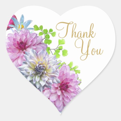 Pink and Blue Floral Wedding Thank You Heart Sticker