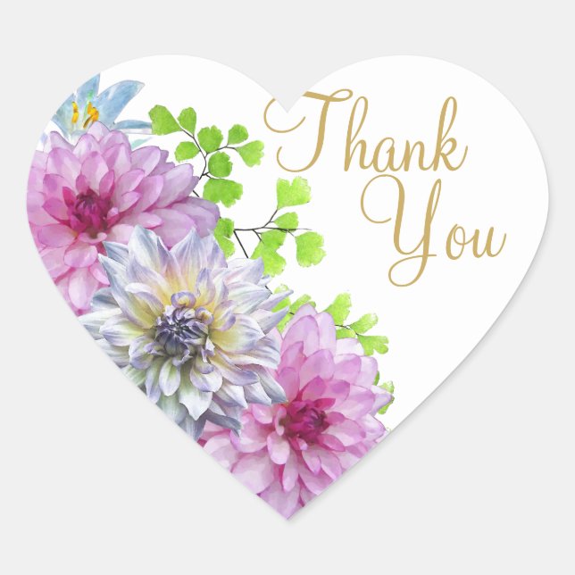 Pink and Blue Floral Wedding Thank You Heart Sticker (Front)