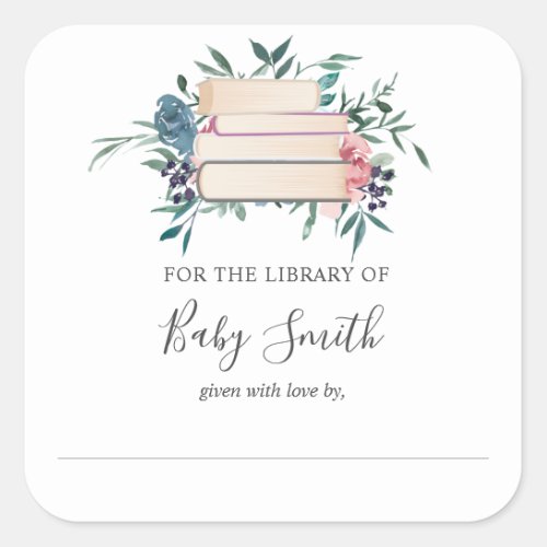 Pink and Blue Flower Baby Shower Bookplate Sticker