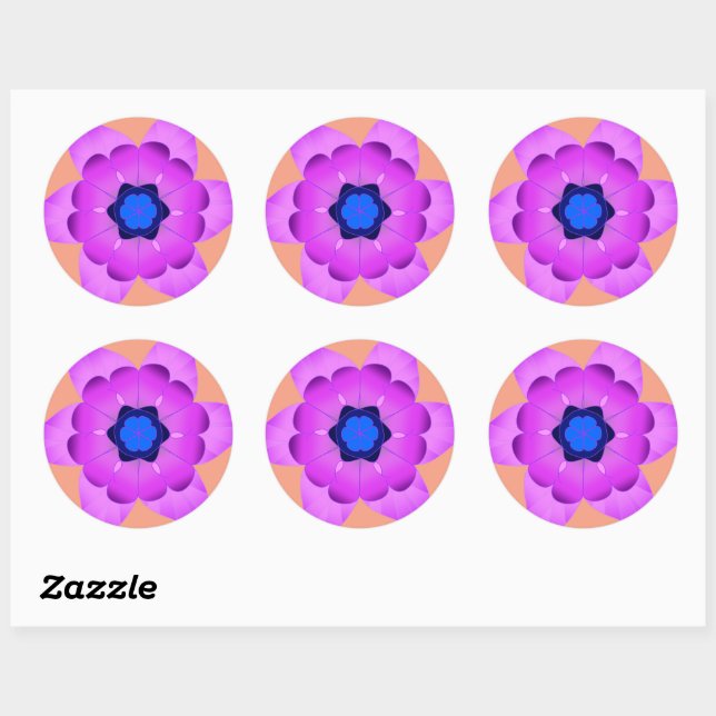 pink and blue flower classic round sticker (Sheet)