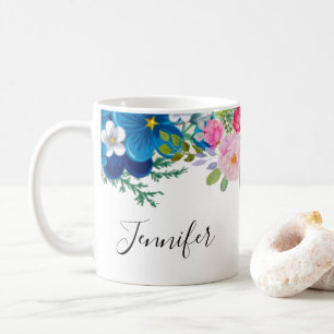 Pink and Blue Flower Fancy Summery Coffee Mug