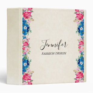 Pink and Blue Flower Frame Fancy 3 Ring Binder
