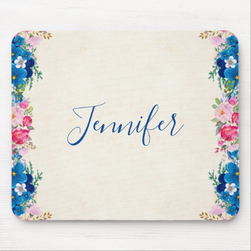 Pink and Blue Flower Frame Fancy Mouse Pad