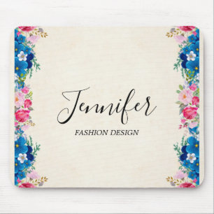 Pink and Blue Flower Frame Fancy Mouse Pad