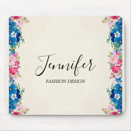 Pink and Blue Flower Frame Fancy Mouse Pad