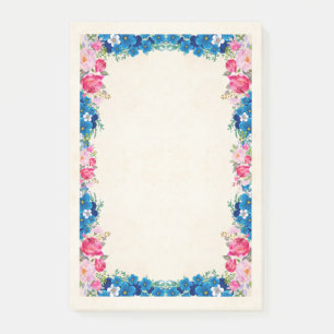 Pink and Blue Flower Frame Fancy Post-it Notes
