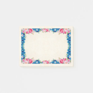 Pink and Blue Flower Frame Fancy Post-it Notes