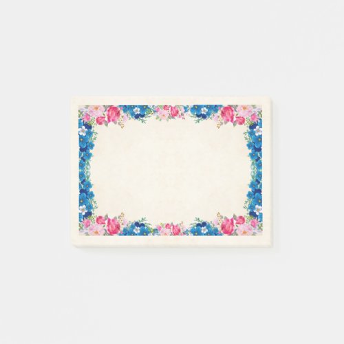 Pink and Blue Flower Frame Fancy Post_it Notes