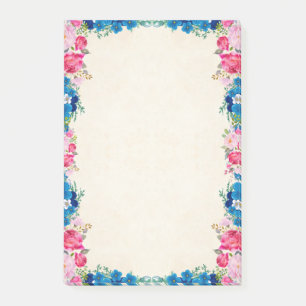 Pink and Blue Flower Frame Fancy Post-it Notes