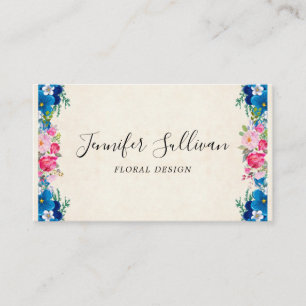 Pink and Blue Flower Frame Fancy Professional Business Card