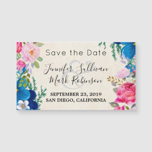 Pink and Blue Flower Frame Fancy Save the Date