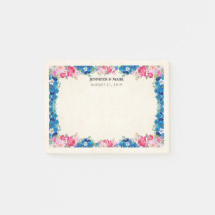 Pink and Blue Flower Frame Fancy Wedding Post-it Notes