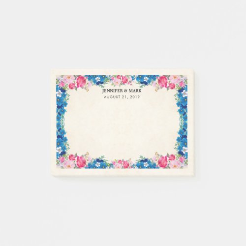 Pink and Blue Flower Frame Fancy Wedding Post_it Notes