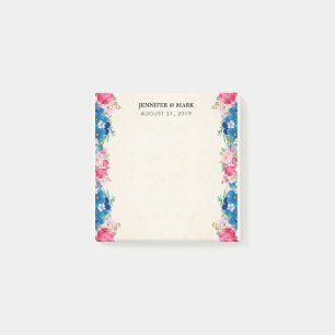 Pink and Blue Flower Frame Fancy Wedding Post-it Notes