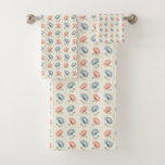 Pink and Blue Flower Squares Bath Towel Set