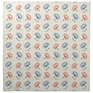 Pink and Blue Flower Squares Cloth Napkin