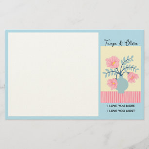 Pink and blue flower vase Design Stationery