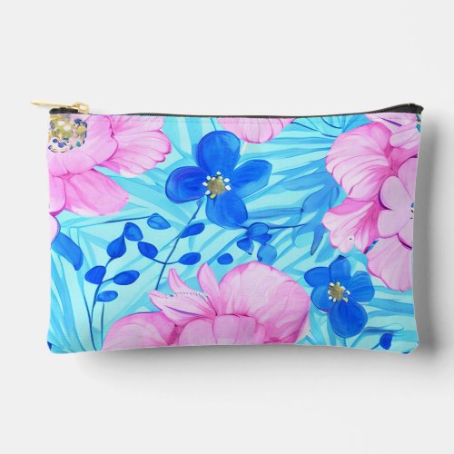 Pink and Blue Flowers Accessory Pouch