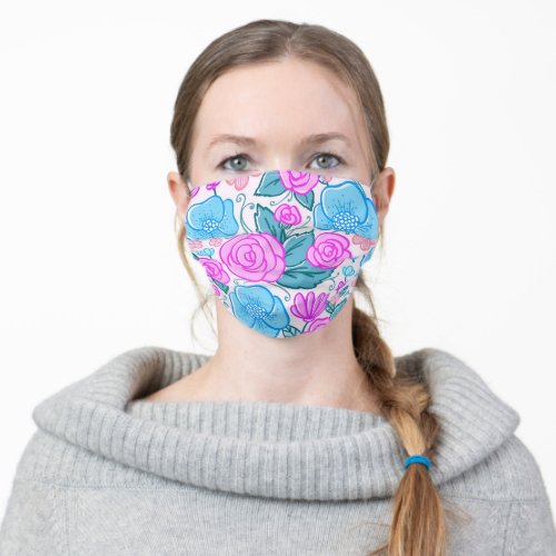 Pink And Blue Flowers Adult Cloth Face Mask