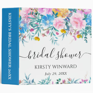 Pink and Blue Flowers Bridal Shower Photo Album 3 Ring Binder