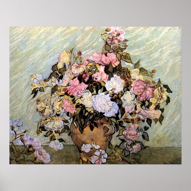 Pink and Blue Flowers by Van Gogh Poster (Front)