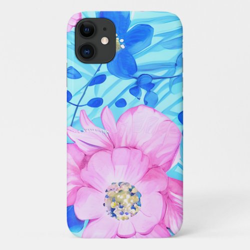 Pink and Blue Flowers iPhone  iPad case