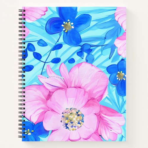 Pink and Blue Flowers Spiral Notebook
