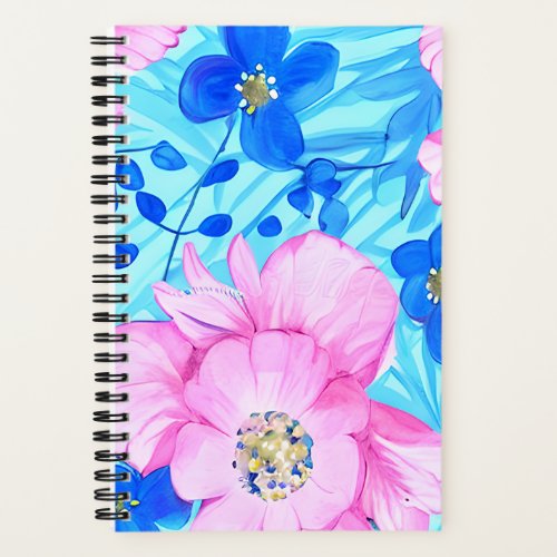 Pink and Blue Flowers Spiral Notebook
