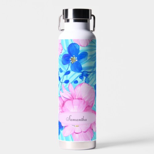 Pink and Blue Flowers Water Bottle