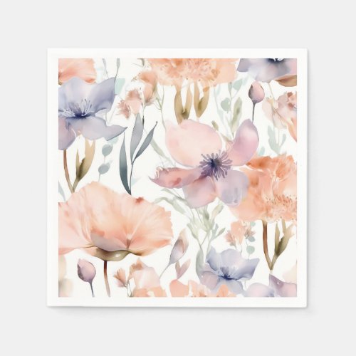 Pink and Blue Flowers watercolor Napkins
