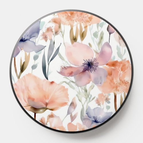 Pink and Blue Flowers watercolor PopSocket