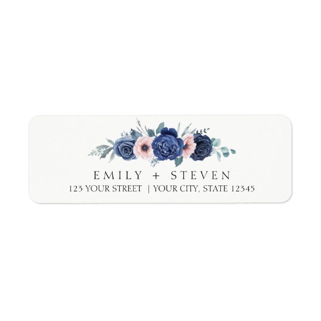 pink and blue flowers wedding label (Front)