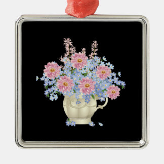 pink and blue flowers with black background metal ornament