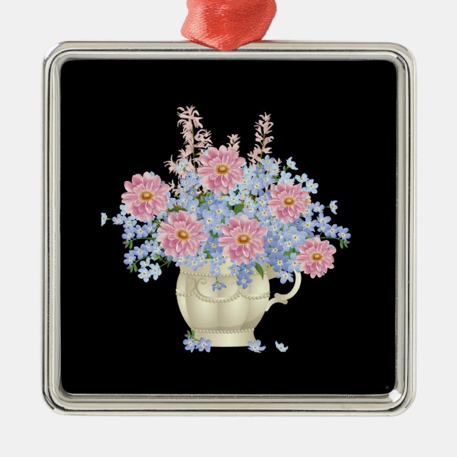 pink and blue flowers with black background metal ornament (Front)