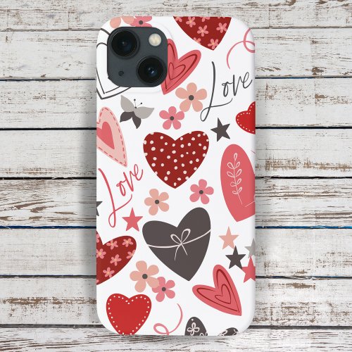 Pink And Blue Folk Heart Love And Hearts iPhone 13 Case