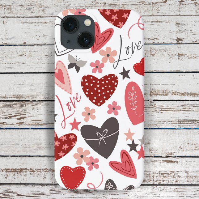 Pink And Blue Folk Heart Love And Hearts Case-Mate iPhone Case (Pink And Blue Folk Heart Love And Hearts Case-Mate iPhone Case)