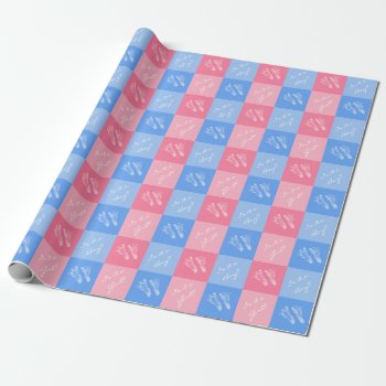 Pink And Blue Footprints Baby Gender Reveal Party Wrapping Paper by PhotographyTKDesigns at Zazzle