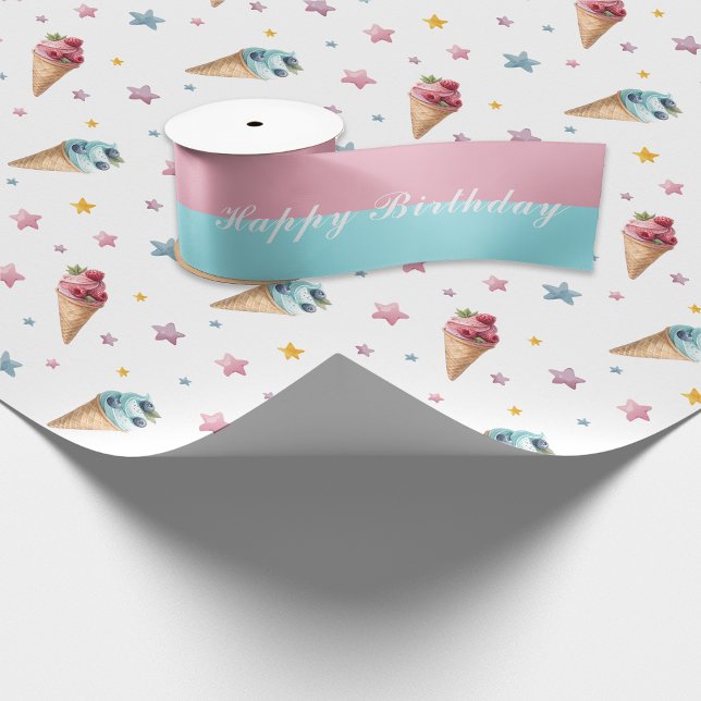 Pink And Blue For Twins Boy & Girl Happy Birthday  Satin Ribbon (Creator Uploaded)