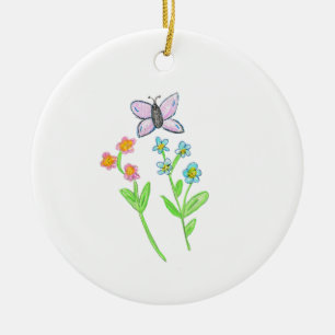 Pink And Blue Forget Me Knots Ceramic Ornament
