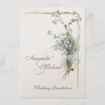 Pink And Blue Forget-me-nots Wedding Invitation by Past_Impressions at Zazzle