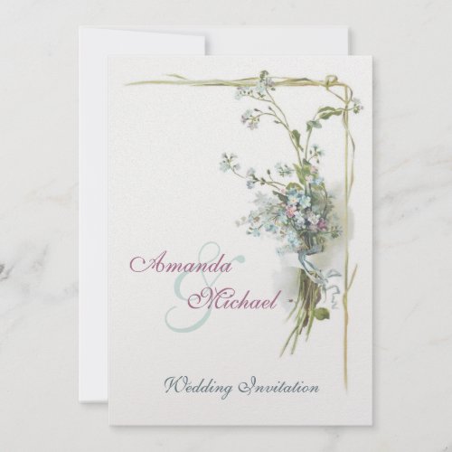 Pink and blue forget_me_nots wedding invitation